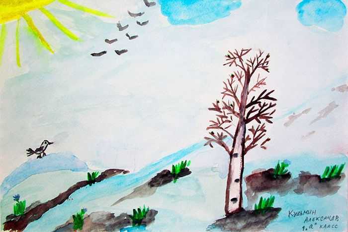 Рисунок на тему весна поэтапно, для детей, 1 класс, 4 класс, карандашом, красками. рисунок к стихотворению весна