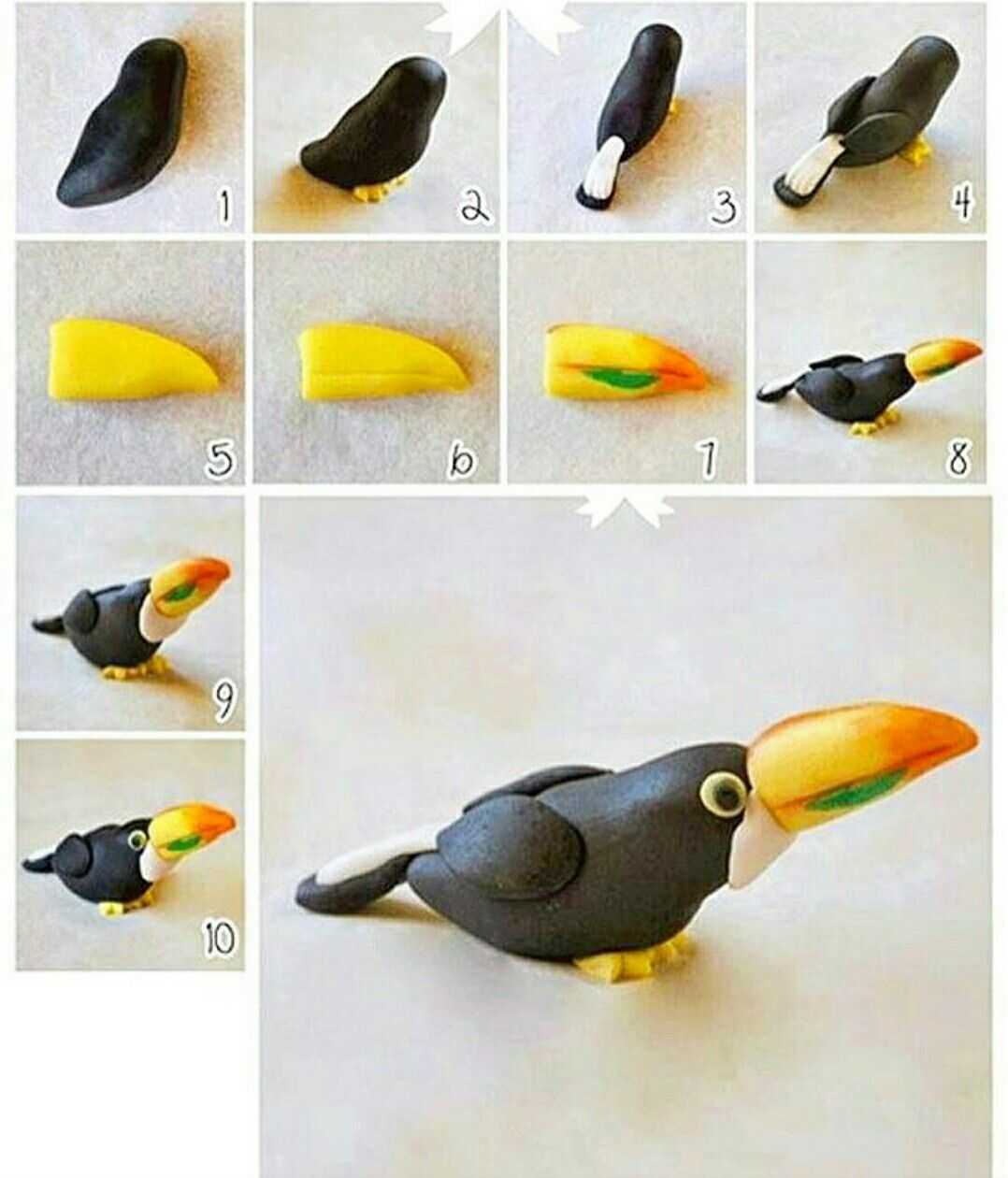Как сделать из пластилина птичку