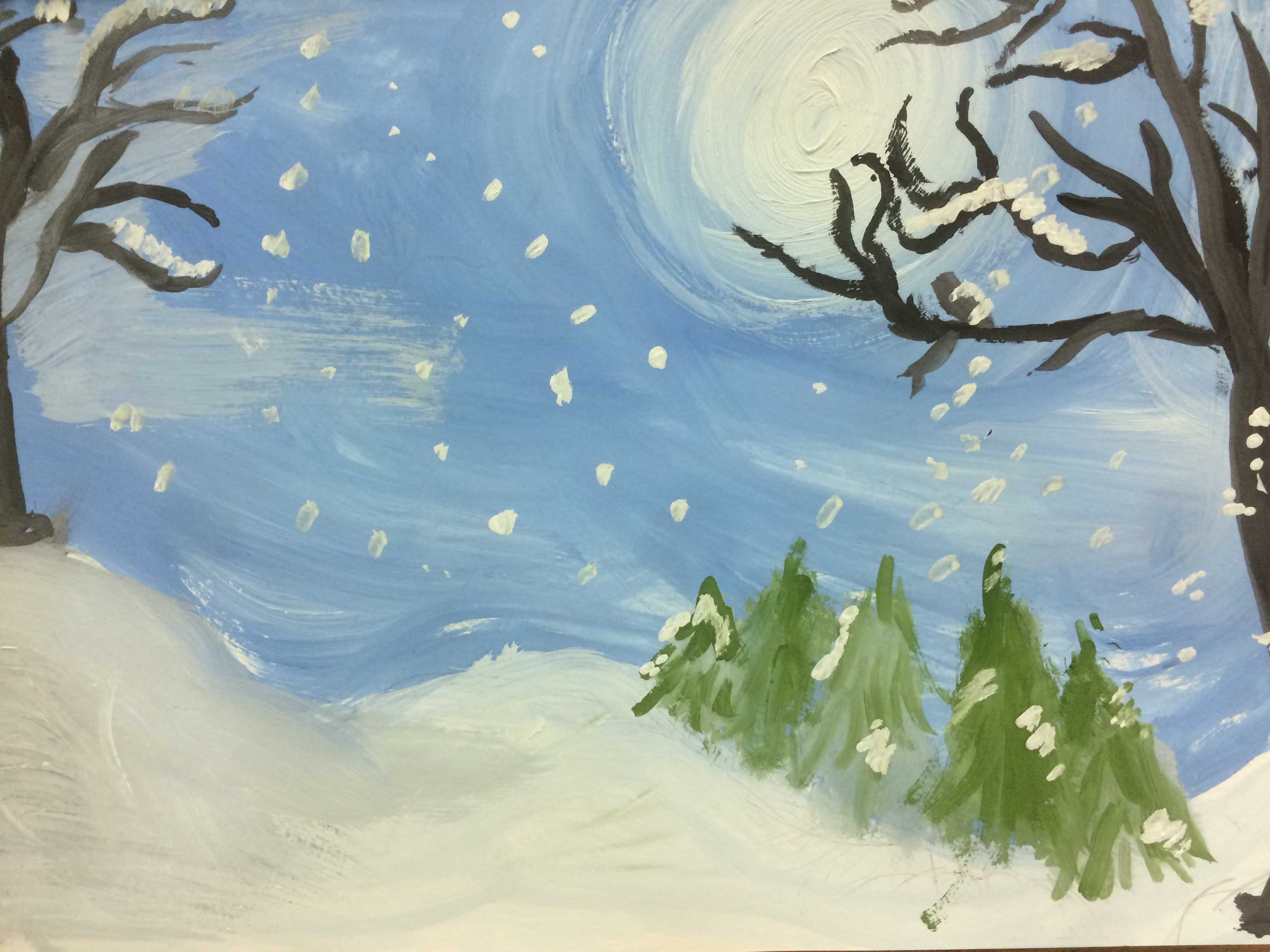 Рисунок на тему зима: картинки для детей карандашом и красками